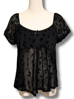 Electric Behaviour Sheer Babydoll Top | Romantic Puff Sleeves | Size XL | NWT